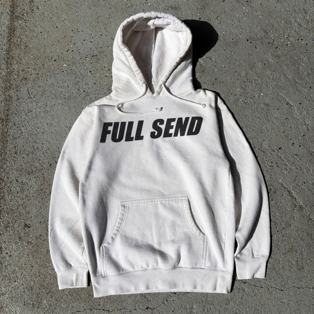 Full Send Hoodie Mens Small White Nelk Boys Graphic Logo Pullover Sweatshirt